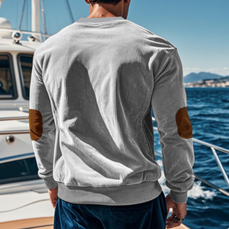 Herren Rundhals Casual Stehkragen Kord Langarm Sweatshirt für Frühling und Herbst