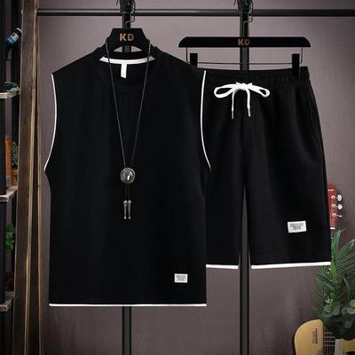 Herren Sommer Locker Lässig Sportanzug Ärmelloses T-Shirt + Shorts Einfarbig Übergröße Schlichtes Zweiteiler-Set