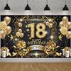 18. Geburtstag Banner - Luxuriöser Goldener Bunter Hintergrund - Multifunktionale Dekoration für Drinnen und Draußen Feiern