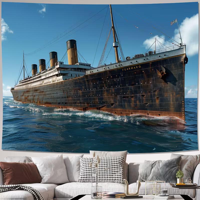 2D RMS Titanic Ocean Scene Tapestry Vintage Cruise Ship Wall Decor Cloth for Home & Bedroom 47.2x31.5inch/120*80cm