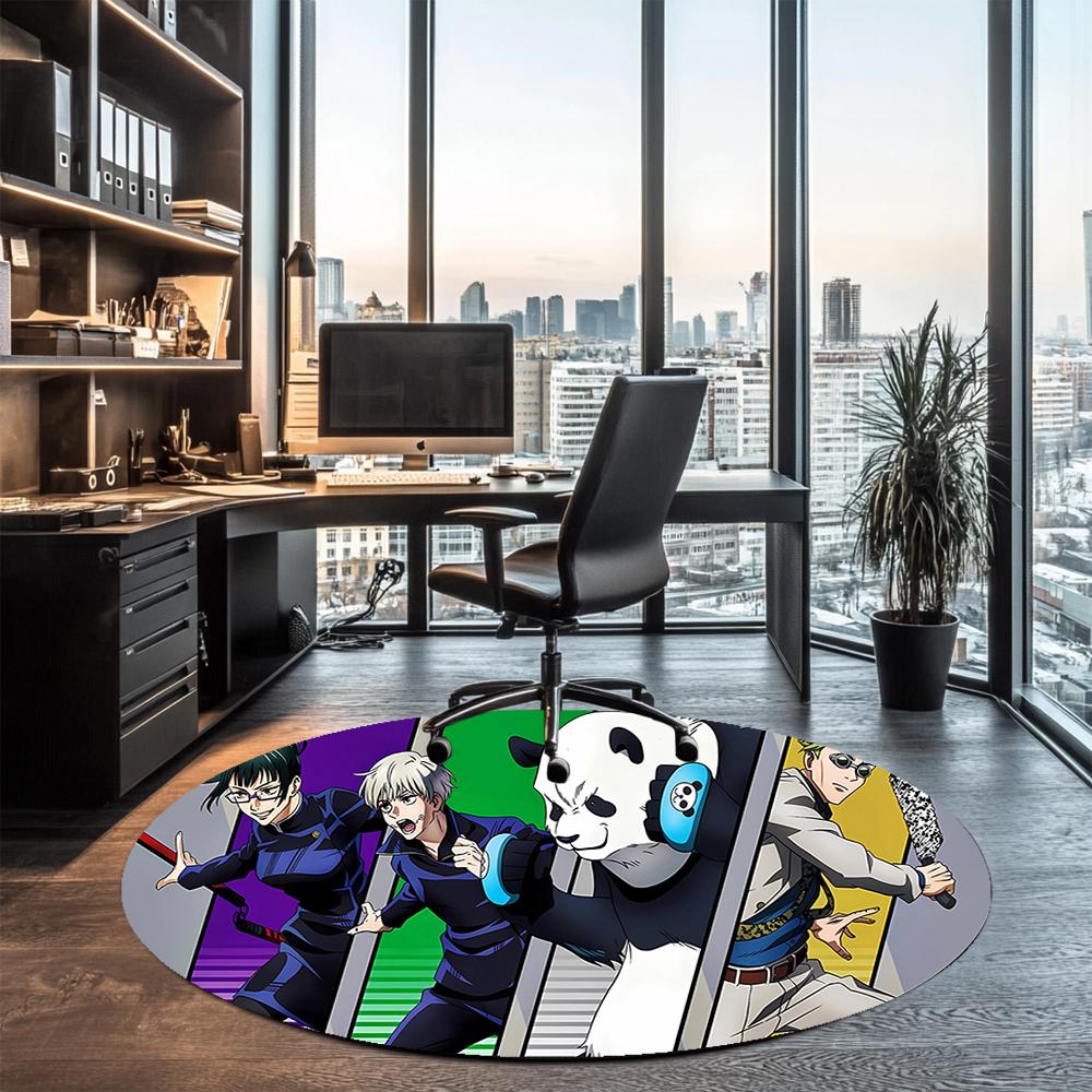 Jujutsu Kaisen Printed Round Rug Carpet Chair Rug Area Rug Entryway Doormats,for Office Chair Living Room Bedroom Kitchen Room.