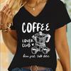 Summer Woman T-shirts Coffe Lover Club Short Sleeve Tee V-neck Casual Tops Coffee Lover Gift New Fashion Casual T-shirt Tops