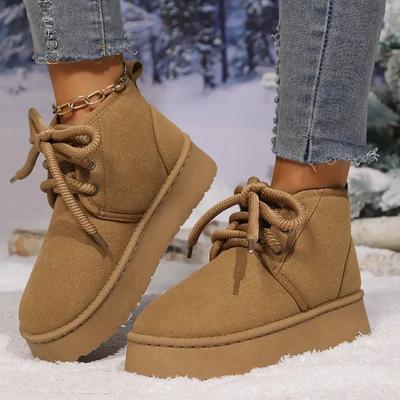 Damen Schneestiefel 2024neu Schnürstiefel Markendesign Lässig Slipper Wanderstiefel Bequem Dicksohlig Winter Plüsch Warm Knöchelstiefel