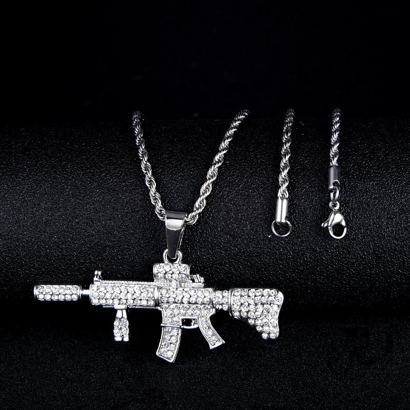 Pendente Lusso Uomo Hip Hop Fucile M4 con Lega Piena di Diamanti