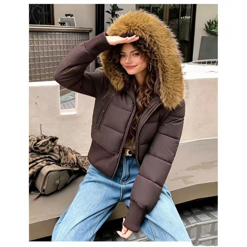 Cappotto invernale da donna in cotone con colletto in pelliccia sintetica, vestibilità slim, spesso, caldo, con cappuccio, parka