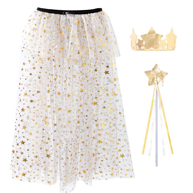 

2Pcs Sequins Tulle Princess Cape Princess Cloak with Crowns Headband Princess Dressing Up Clothes for Kids Little Girls 1