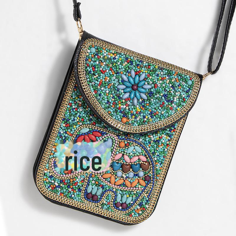 Exquisite Bohemian Style Crossbody Bag with Rice Beads, Shells, and Flowers