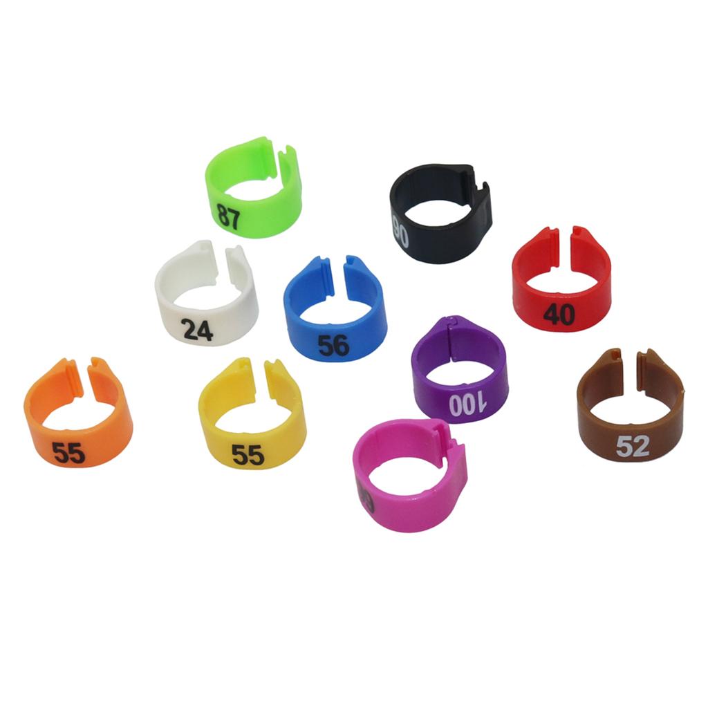 1 Pack/100Pcs Digital Plastic Bird Clip Foot Rings Inner Diameter 12mm Pigeon Quail Identification Leg Rings No.1~100 10 Colors