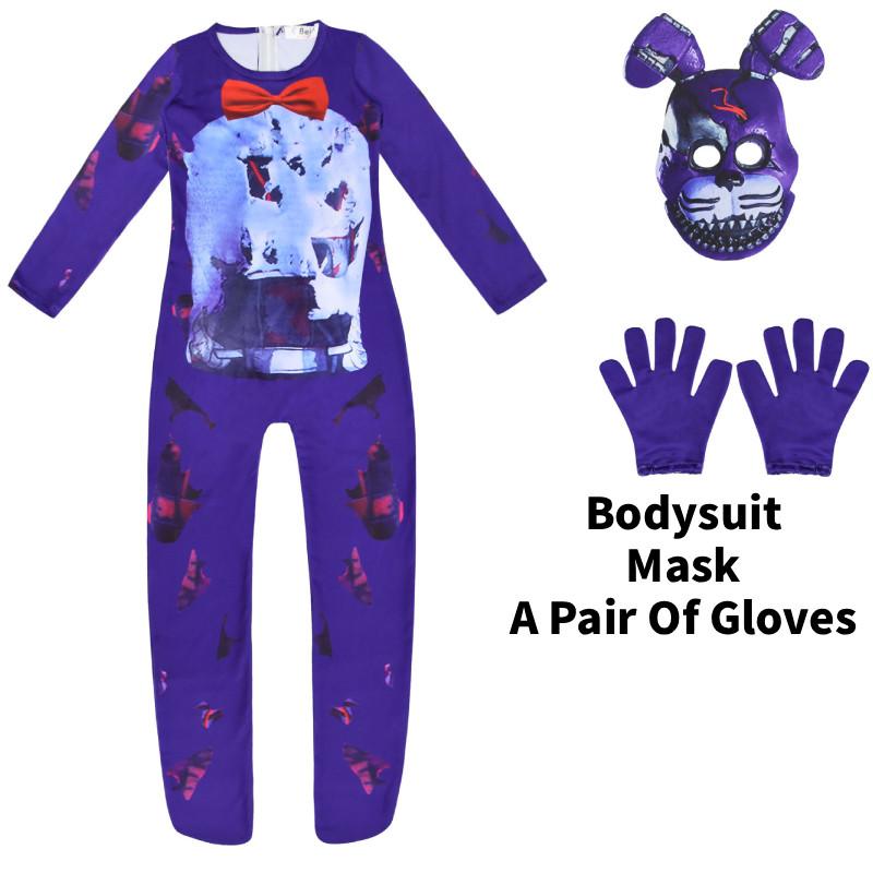 

Ночи Дети Пять Ночей у Фредди Хэллоуин Косплей Вечеринка Костюм Комбинезон Перчатки Маска 160cm фиолетовый