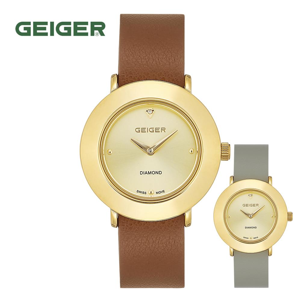 

Geiger GE8041GDBR Женские кожаные часы с круглым реверсивным ремешком диаметром 34 мм