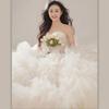 White light wedding dress 2025 spring new dress fashionable light wedding dress one-word shoulder mesh group