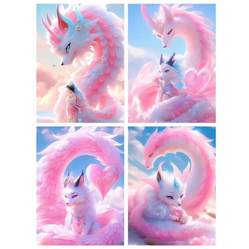 

Мультфильм милый розовый дракон и малыш дракона алмазная живопись мозаика фэнтези животное вышивка крестом украшение для дома детский подарок Full Round 20x30CM