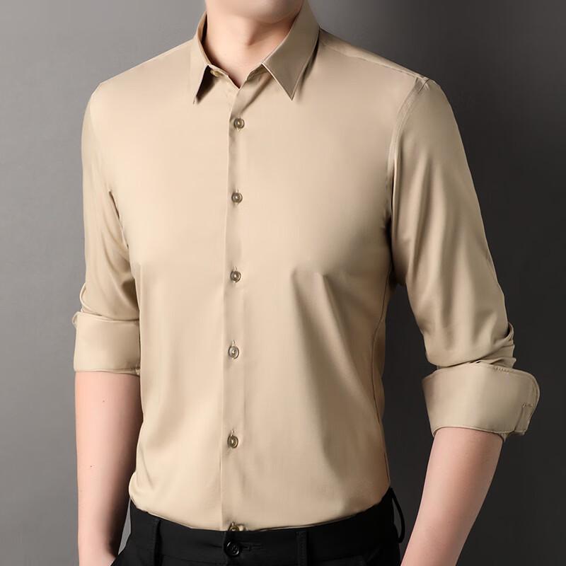 Hengyuanxiang Men's Silk Blend Business Casual Long Sleeve Shirt