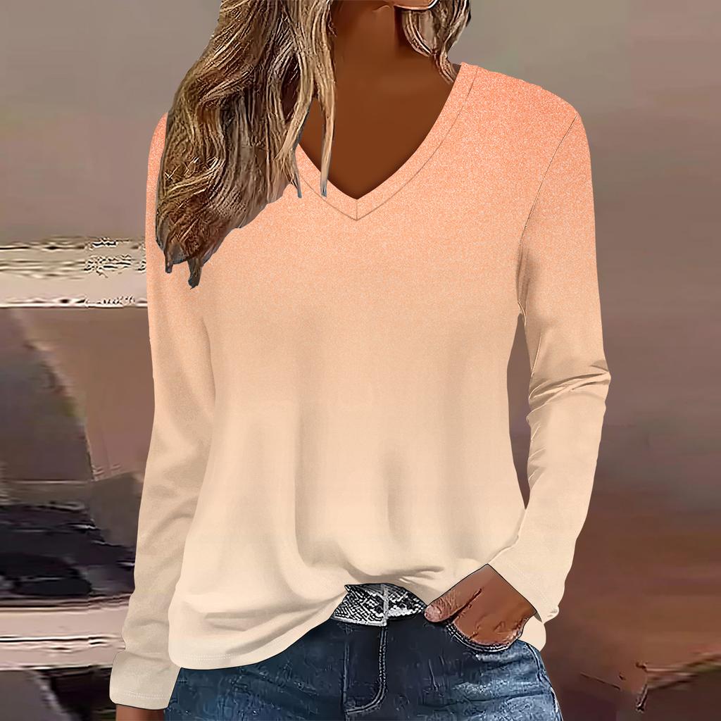 European and American Fashion 2025 Women's Elegant V-neck Long Sleeve T-shirt