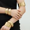 18K Gold-Plated Stainless Steel Wide Band Bracelet - European American Fashion Adjustable Arm Ring