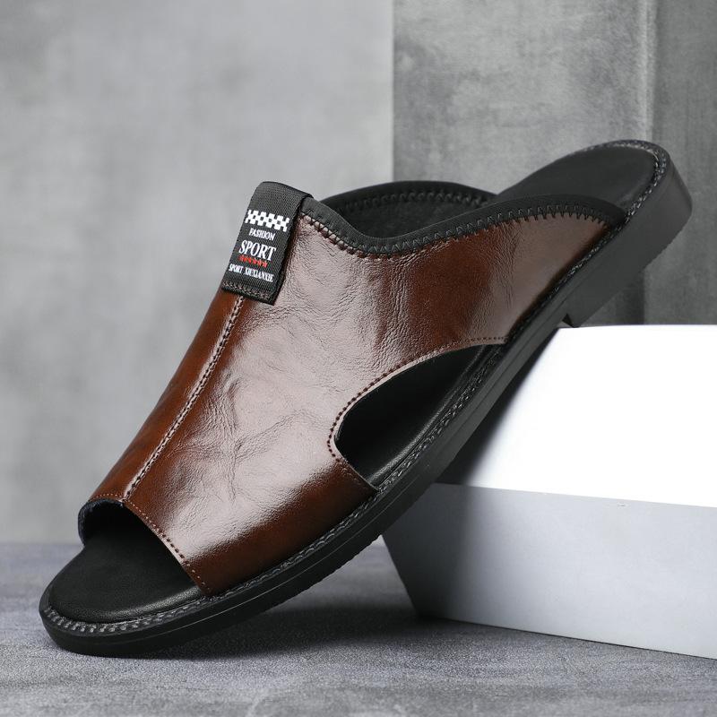 Fashion New Men's Sandals Casual Breathable Driving Shoes Anti-Slip Leather Slippers Comfortable Summer Trendy Footwear
