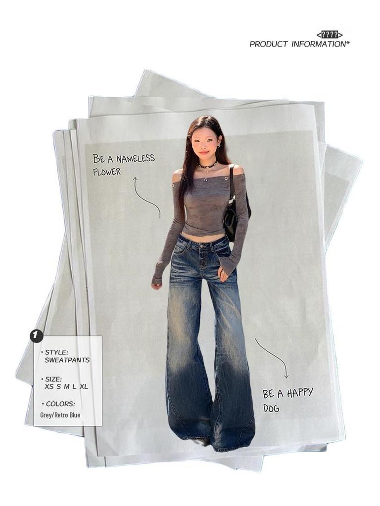 Retro Blue High-Waisted Wide-Leg Jeans for Women – Autumn/Winter 2025 Collection, Floor-Length and Slimming Design