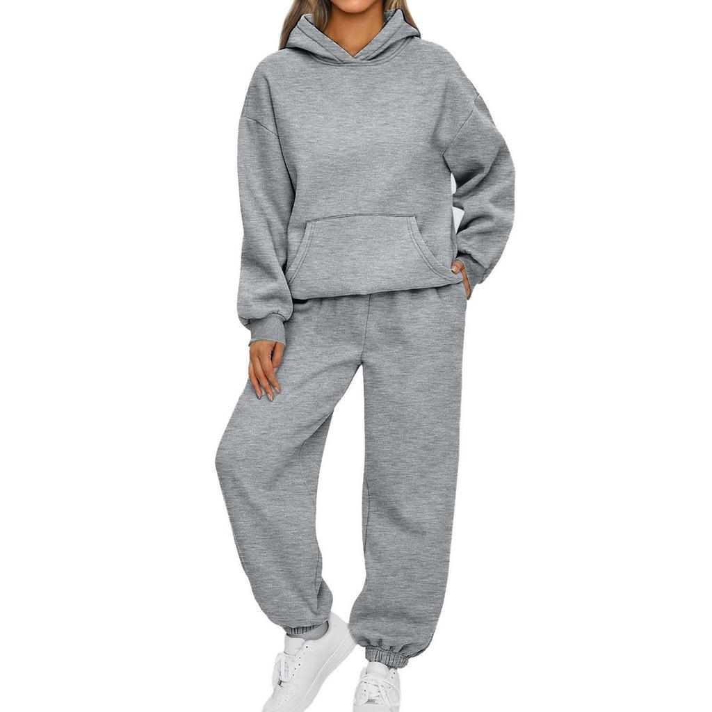 Dame 2-delers antrekk Hettegenser Sweatsuit sett Oversized sweatshirt Baggy høstmote joggebukser med lommer