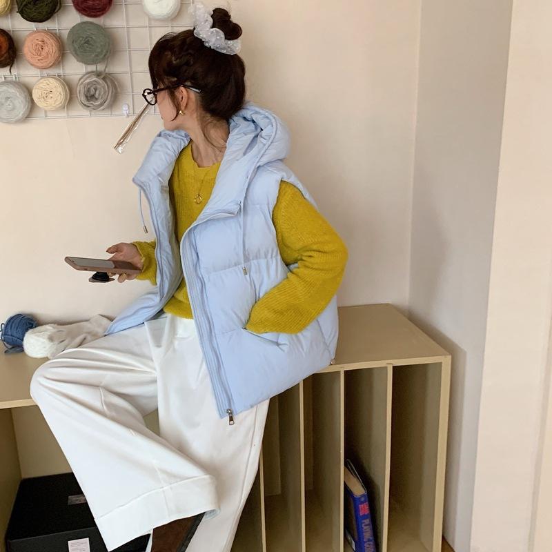 Women's Puff Cotton Vest Autumn and Winter Short Hooded Down Cotton Vest Thickened Loose Outer Vest Women's Vest