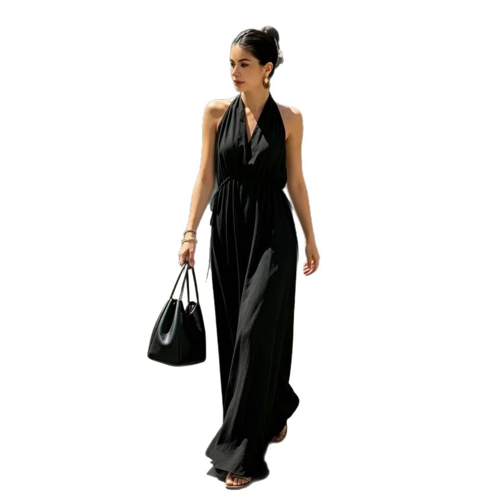 2026 Slimming V-Neck Halter Dress for Women - Waist-Cinching Summer Vacation Style