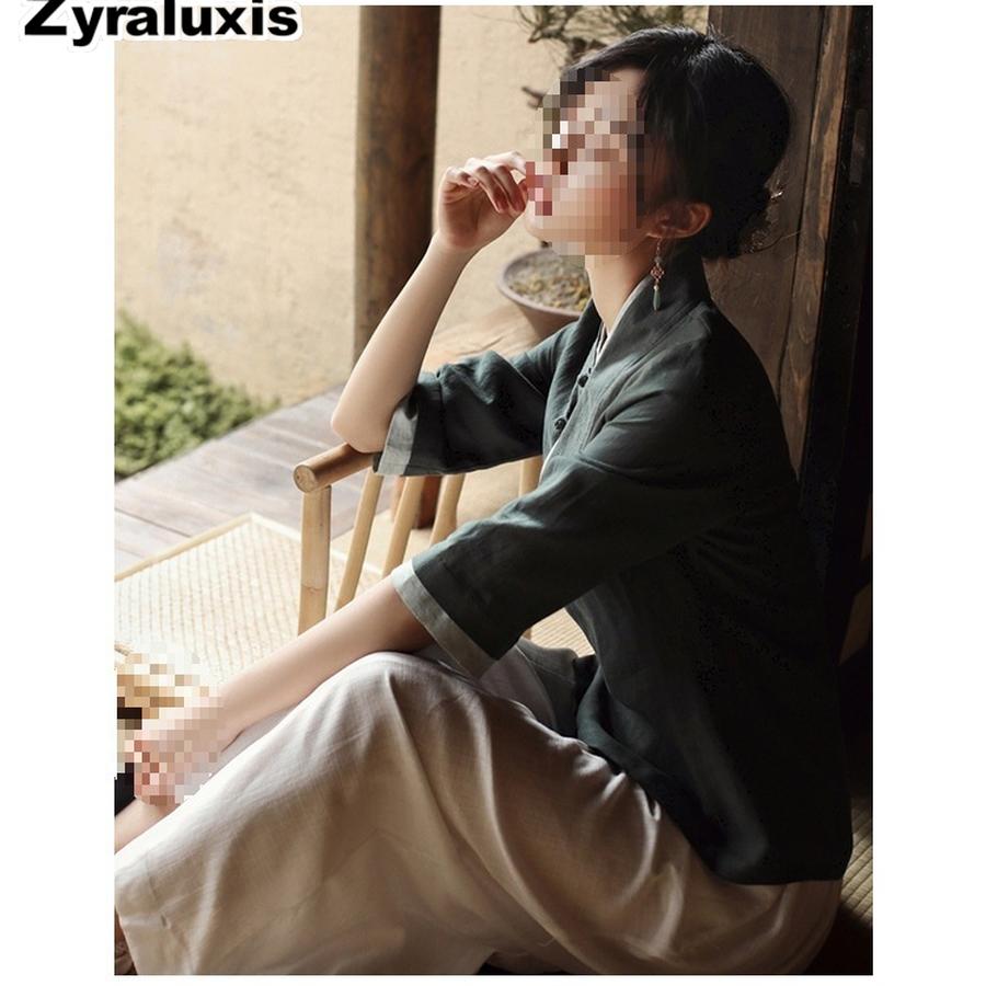 Tea Ceremony Dress Hanfu Style Women's Clothing Zen Shirt Chinese Traditional Jacket Tang Suit Tea Costume Summer