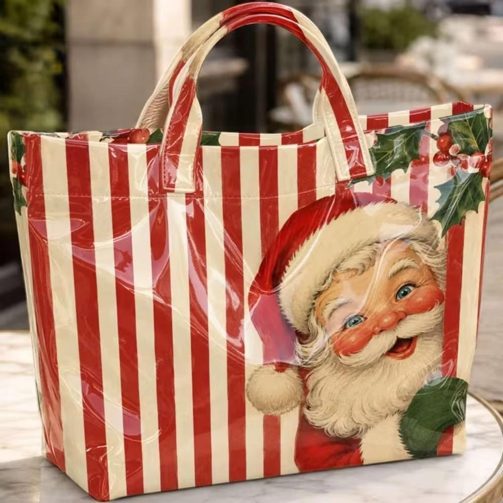 Large Capacity Christmas Print PVC Tote Bag Waterproof Christmas Hand Tote Commute Tote Bag Work
