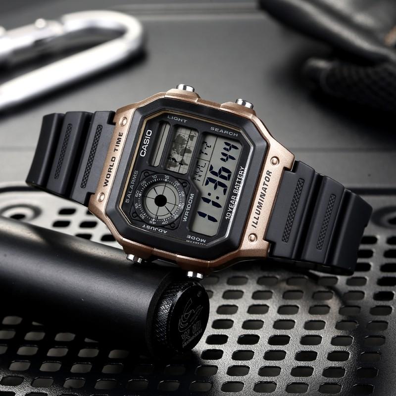 Casio Digital Series Square Retro Fashion Waterproof Shockproof Sports Quartz Watch Resin Strap Men watches Gray AE1200WH-5AV