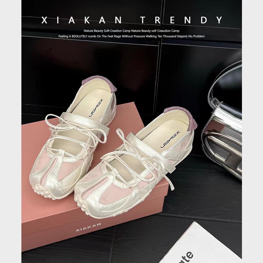 H55 Dream Maker of the same style - Rebel Ballet Velcro Mary Jane Shoes Women's Splicing Leather Casual Versatile Single Shoes