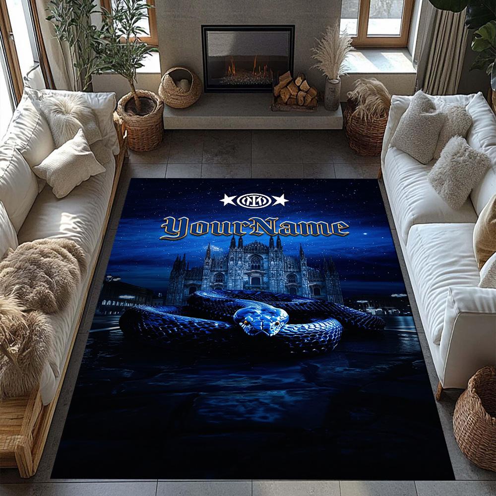 Inter Milan Customize Text Carpet Perfect for Hallway Living Rooms Balcony Entryway Anti-slip Rug Anime Office Decor Best for Christmas
