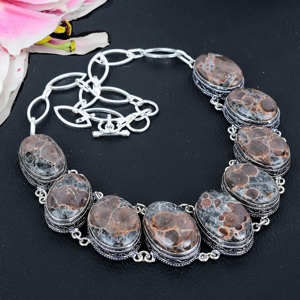 Peanut Obsidian Gemstone Handmade 925 Sterling Silver Jewelry Necklace 18" KG-1644