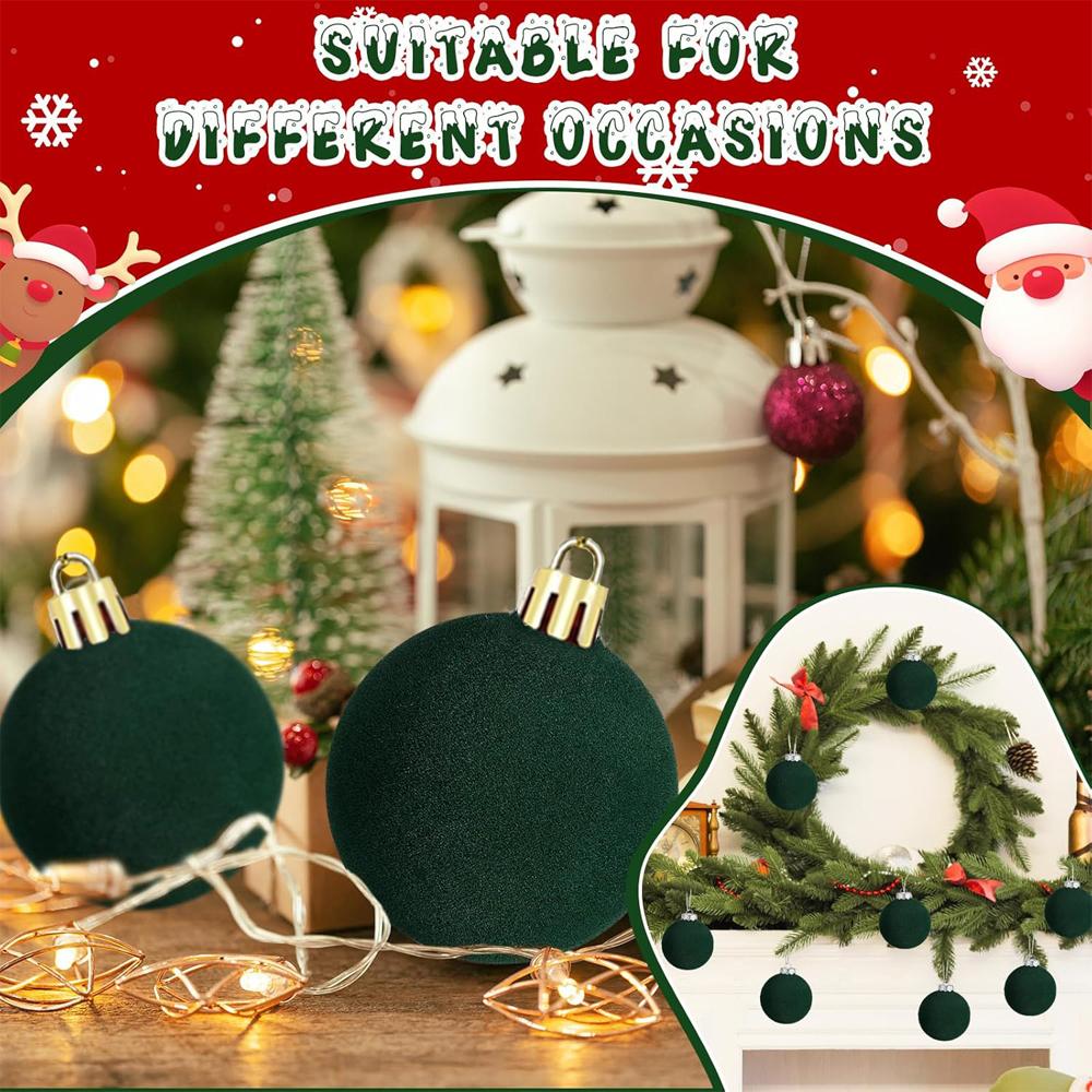 6pcs 5cm Velvet Christmas Tree Ornaments Plush Flocked Hanging Balls for Holiday Decor, Christmas Decoration Xmas Clearance