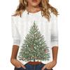 Women's O-Neck 3/4 Sleeve Christmas Print Top