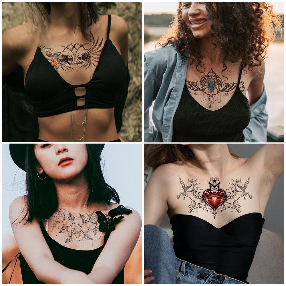 Waterproof Sexy Floral Tattoo Stickers for Chest & Clavicle