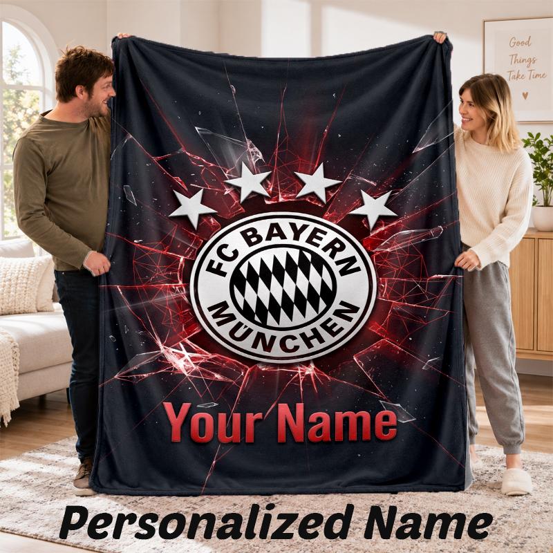 FC Bayern München Personalisierte Flanelldecke Benutzerdefinierter Name Text Weiche Wohndecke Heimdekoration