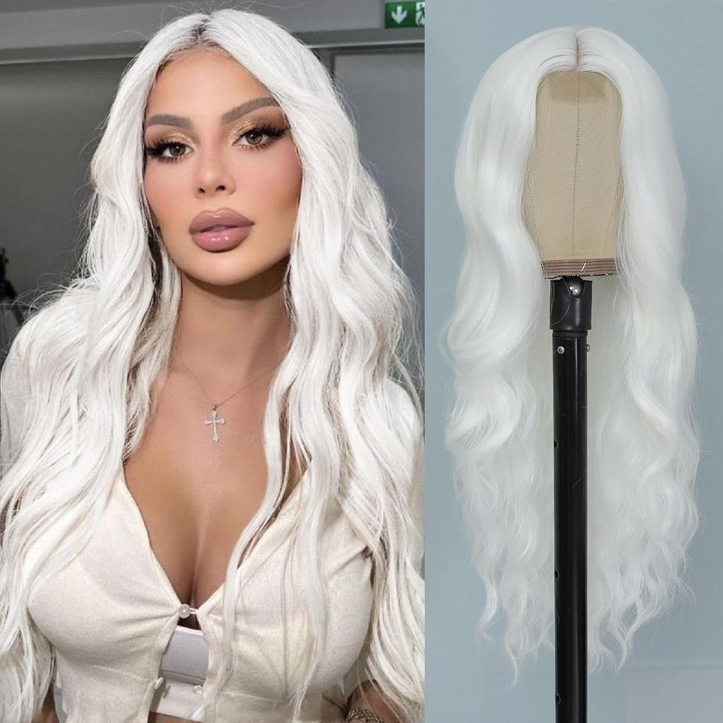 Lace Front Long Curly Wig for Women Middle Part Orange Burgundy Color Brazilian Style Synthetic Full Wig