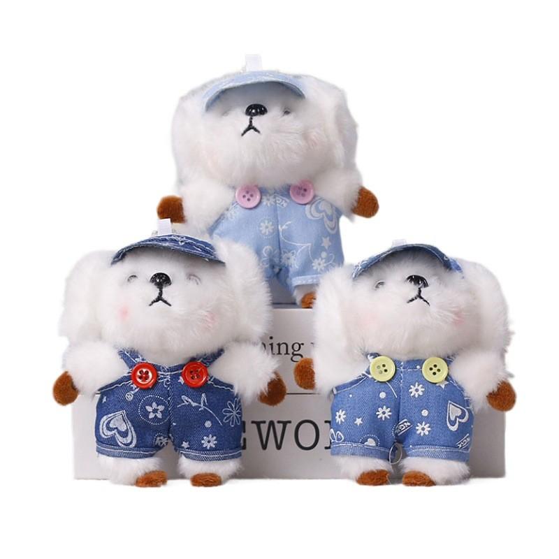 Plush Dog Charm With Denim Overalls For Collectors And Giftgiving
