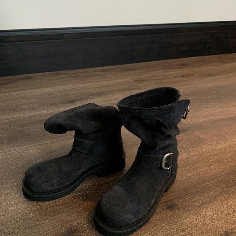 

Винтажная металлическая пряжка круглый носок полированные ботинки Мартин кожаные локомотивные ботинки на толстом каблуке короткие ботинки женские 40