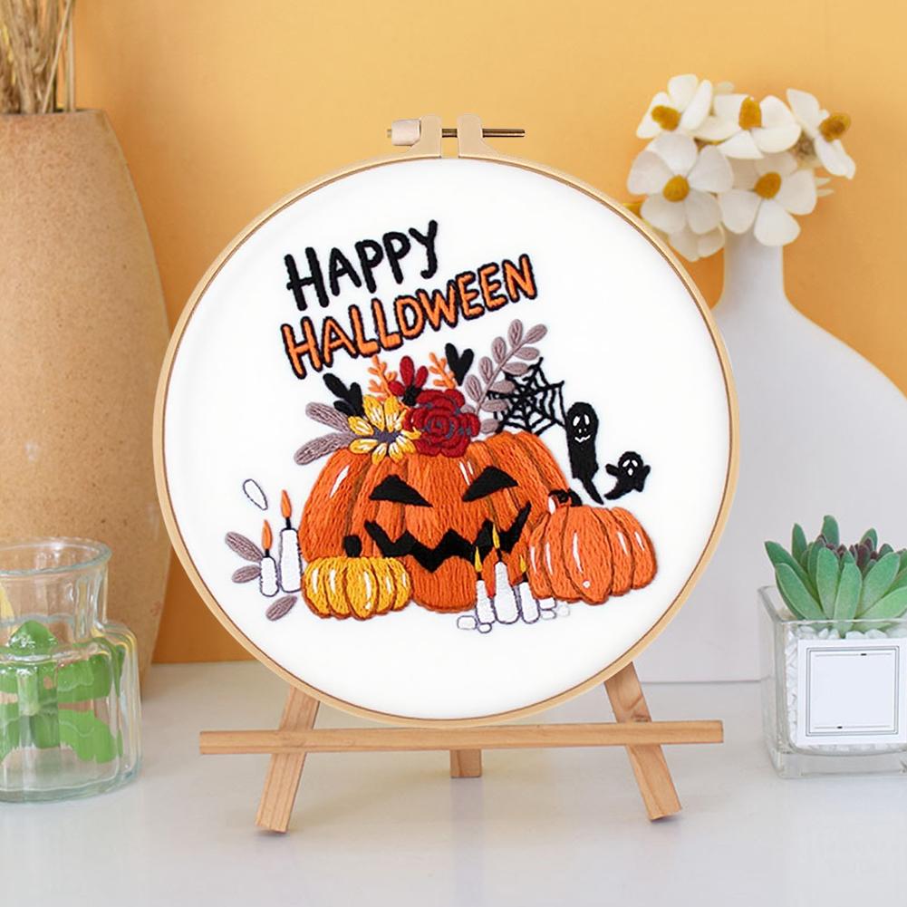 Halloween Hand Embroidery Counted Stamped Embroidery Kit Cross Stitch Needlepoint Halloween Craft Needlework for Adults Beginner