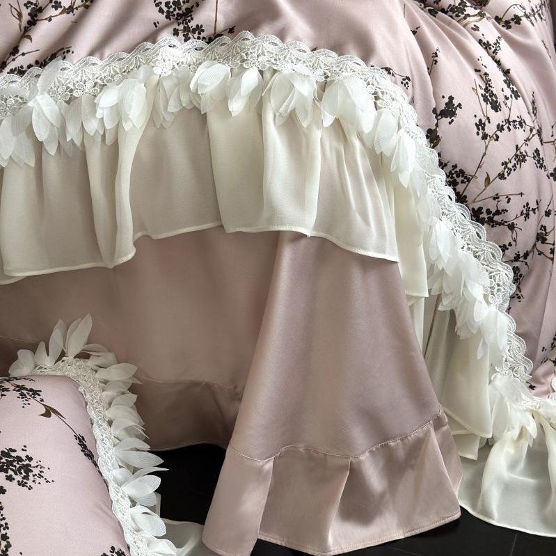 Tencel Cotton Bedding Four-piece Set Medieval Light Luxury Fashion Retro Chiffon Lace Printing Silky Smooth Quilt Cover Sheets