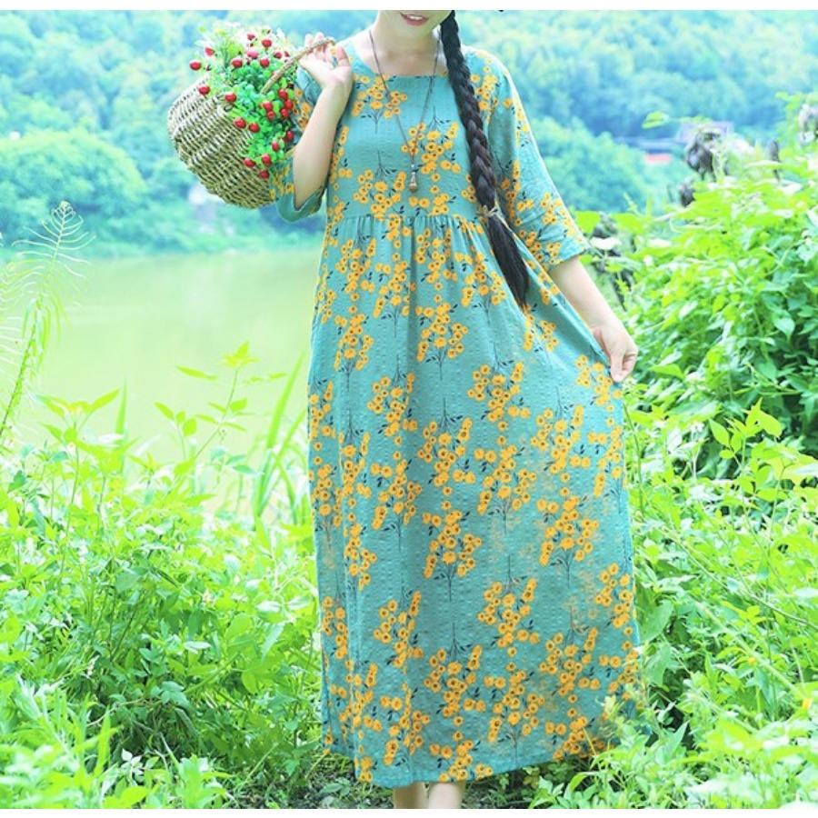 Dámske šaty v etnickom štýle Letné s potlačou veľkých rozmerov nad kolená Dlhé šaty so sedemštvrťovým rukávom