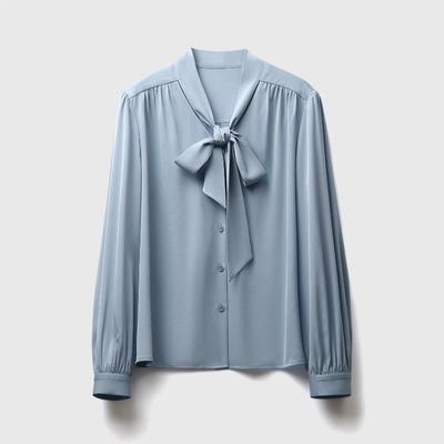 Acetate Satin French Ribbon Bow Long Sleeve Shirt Women's Autumn Premium Sense Elegant Blouse