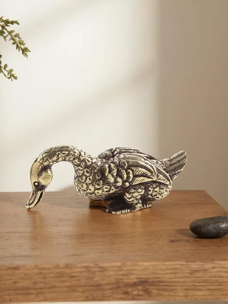 Vintage Copper Small Duck Figurines Ornaments Handmade Brass Animal Crafts Tea Table Pet Home Decor Accessories Desk Decorations