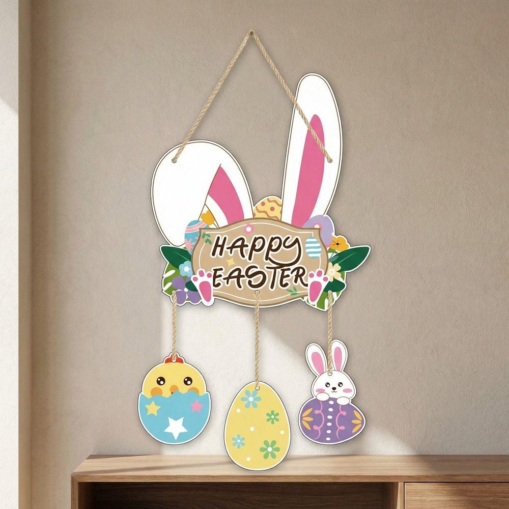 Cartoon Easter Door Hanger Colorful Easter Hanging Ornament Creative Bunny Egg Decor  Front Door