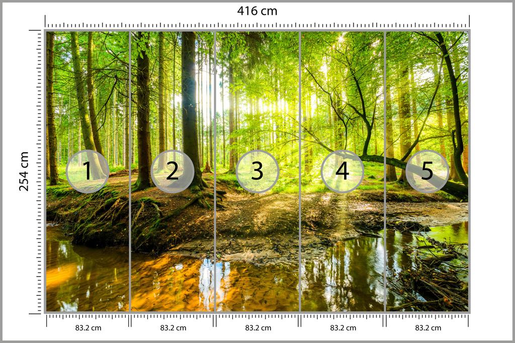 Photomural Beautiful Forest Landscape In Spring In 3D Effect Structural Vinyl 416x254