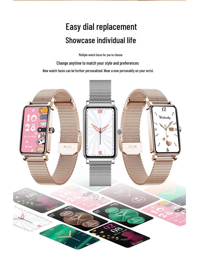ZX19 Women's Smartwatch - Heart Rate, Blood Pressure, Menstrual Cycle Alerts, Changeable Dial, Touch Screen.