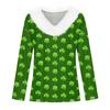 Women's Loose Casual Long Sleeved Printed Plush Collar V Neck Top, Long Sleeved Top