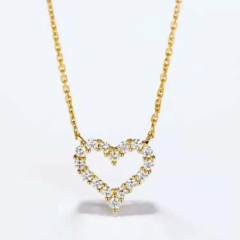 Hollow Out Full Diamond Heart-shaped Necklace Simple Alloy Diamond Inlaid Heart-shaped Pendant Women Elegant Jewelry Necklace