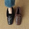 Fashion New Winter Genuine Leather Women Loafers Shoes for Women Square Toe Woman Shoes Low Heels Wool Women Pumps Zaptos Mujer