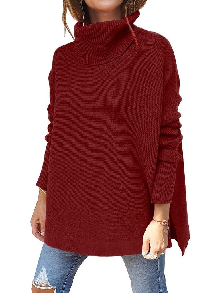 Women's High-Neck Batwing Sleeve Drawstring Knit Sweater