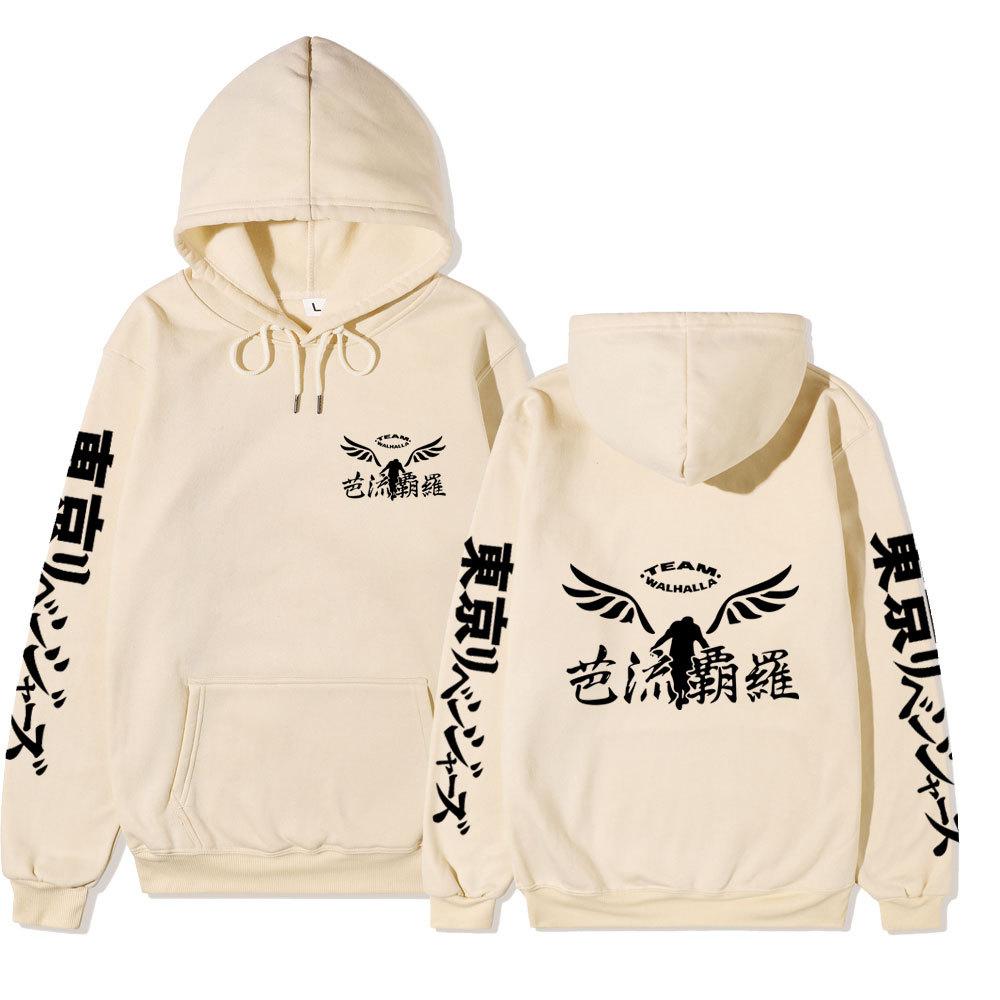 Tokyo Revengers Team Walhalla Double-sided Hoodie, Wing Logo Long Sleeve Pullover Sweatshirt Unisex Anime Hoodie with Japanese Sleeve Print